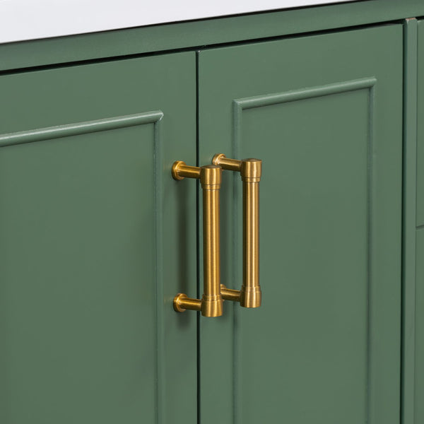 English Elm 36-inch Green Traditional Bathroom Vanity with Resin Sink, 2 Doors 4 Drawers, Gold Handles, Soft-Close hinges, 36"W x 18"D x 34"H SV000026AAF