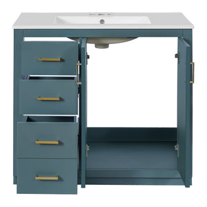 English Elm 36'' Bathroom Vanity with Ceramic Sink Combo, Solid Wood Frame, Soft-Close Drawers and Stylish Retro Groove Design Blue N710P291684C