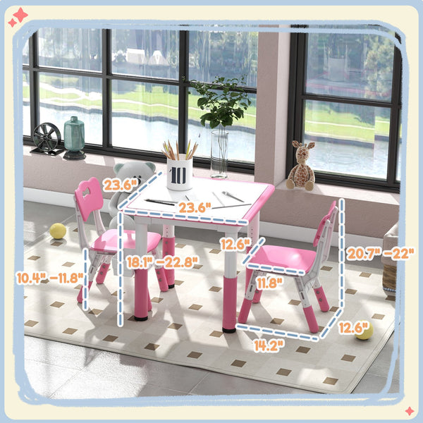 English Elm Qaba Adjustable Kids Table and Chairs Set with Storage Box, Easy-Clean MDF, Space-Saving Pink (18mo-5yr) W2225P217318