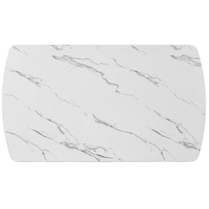 English Elm 63" Modern Faux Marble Dining Table with Geometric Rubberwood Legs, Durable 350lb Capacity, Easy Assembly White+Black N752P317333K