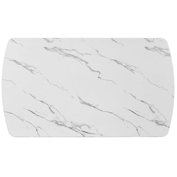 English Elm 63" Modern Faux Marble Dining Table with Geometric Rubberwood Legs, Durable 350lb Capacity, Easy Assembly White+Black N752P317333K