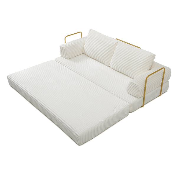 English Elm Convertible Floor Sofa Futon with Corduroy Upholstery for Living Room Lounging and Sleeping Beige W1117P434687