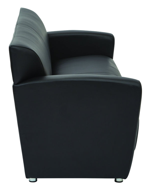 OSP Home Furnishings Loveseat for Two in Faux Leather with Silver Post Legs Modern Contemporary Seating Sofa SL2913S-U6