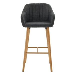 English Elm Modern Linen Upholstered Barstools with Oak Legs Armrests and Footrest for Kitchen Islands Black W395P396317