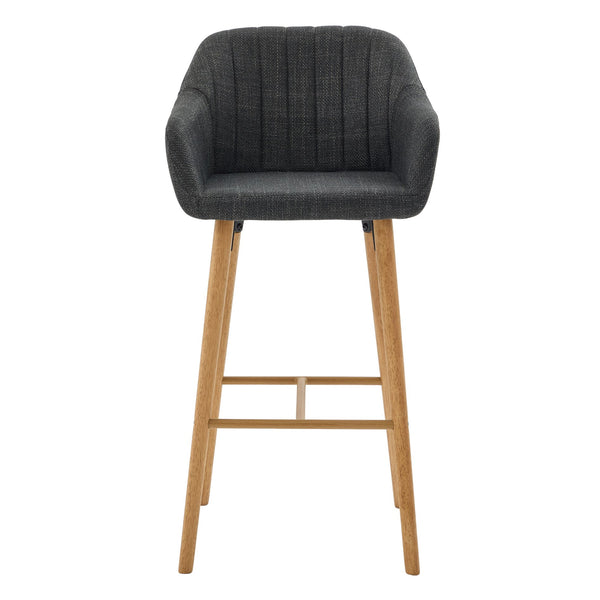 English Elm Modern Linen Upholstered Barstools with Oak Legs Armrests and Footrest for Kitchen Islands Black W395P396317