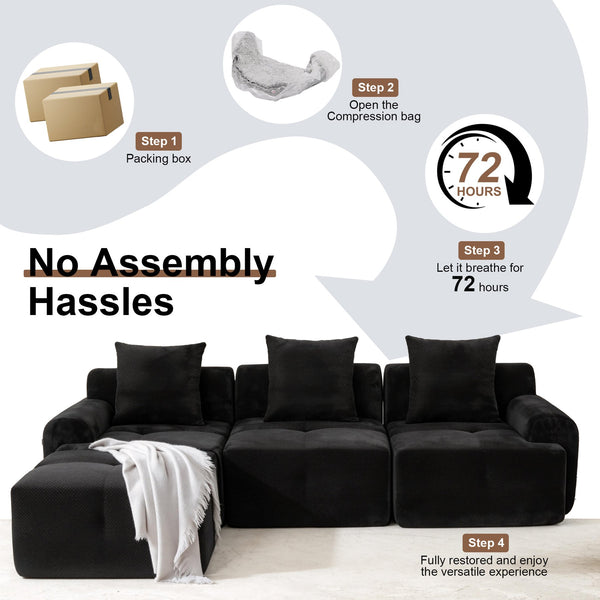 English Elm Sectional Cloud Sofa with Fuzzy Foam Cushions Deep Sink Comfort for Living Rooms W5385P446001