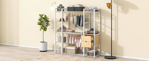 English Elm Open-Style Wardrobe Storage System with Heavy-Duty Metal Frame, Rails, Shelves & Drawers - Sleek Durable Design for Organized Living White SF000087AAK