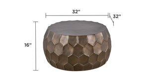 English Elm CT101 Hand-Hammered Round Coffee Table 32" — Hexagonal Patterned Surface, Modern Farmhouse Focal Point Gold G150108438