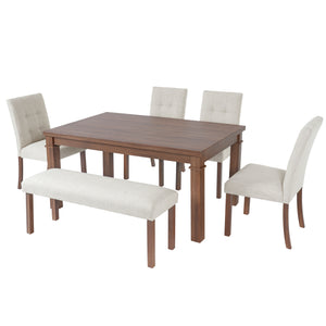 English Elm 6-piece Rectangular Dining Set with Wood Grain Table Four Upholstered Chairs and Bench Walnut N752S000012D