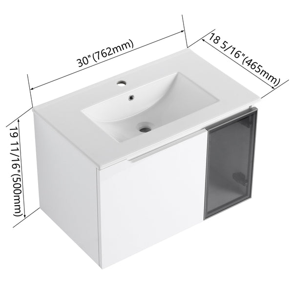 English Elm 72" Floating Double Bathroom Vanity Plywood Cabinet Ceramic Sinks Soft Close Doors W999S00533