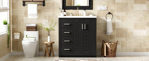English Elm 30'' Elegant Bathroom Vanity Combo With Ceramic Sink, Storage Cabinet, 3 Drawers & Soft-Close Doors N710P191970B