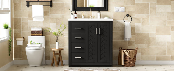 English Elm 30'' Elegant Bathroom Vanity Combo With Ceramic Sink, Storage Cabinet, 3 Drawers & Soft-Close Doors N710P191970B