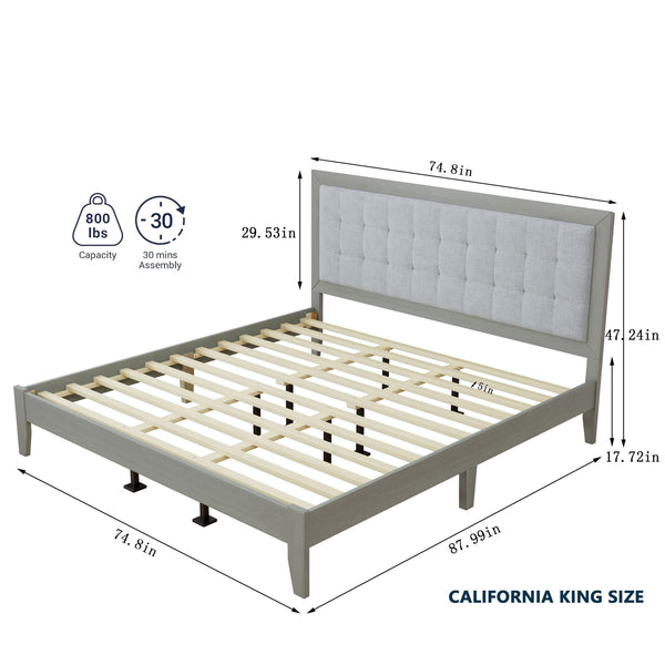 English Elm Christopher Knight Home® - Solid Wood Platform Bed With Plush Upholstered Headboard – California King For Modern Elegance N758P197692G