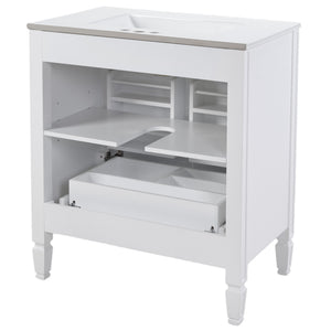 English Elm 30" Vintage White Bathroom Vanity with Ceramic Sink, No Assembly, Soft-Close Doors & Spacious Storage W2896P318470