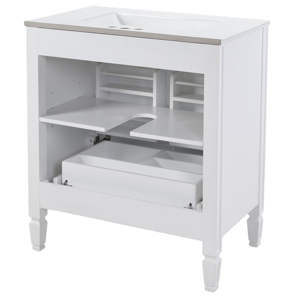 English Elm 30" Vintage White Bathroom Vanity with Ceramic Sink, No Assembly, Soft-Close Doors & Spacious Storage W2896P318470