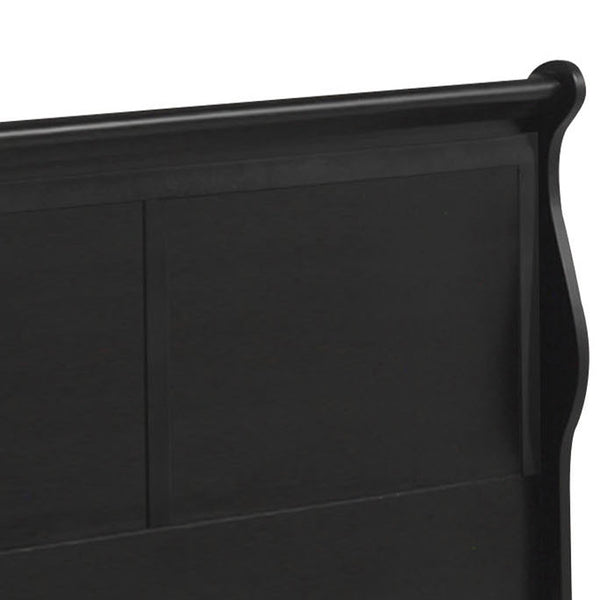 English Elm Black Queen Sleigh Bed with Elegant 3-Slat Headboard, Solid Pine Construction, Box Spring Required B062S00495