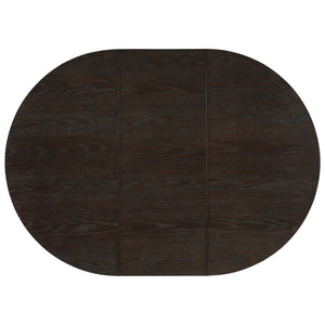 English Elm Topmax Farmhouse Round Pedestal Dining Table Extendable Leaf Rubberwood Compact Space Espresso N717P336673P