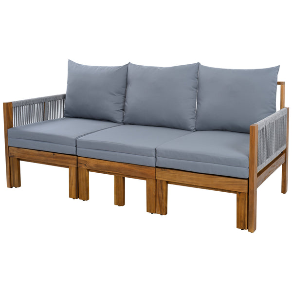 English Elm Outdoor Acacia Wood Dining Set Seats Six with Cushioned Armrest Chairs for Patio Grey,Natural Wood N719Z000220E