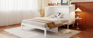 English Elm Queen Murphy Wall Bed Solid Pine Cabinet with Drawer Modern Space Saving Design White N708P243886K