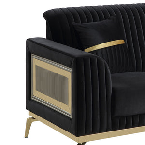 English Elm Antigua Glam Two Seat Loveseat with Gold Accent Arms and Plush Upholstered Cushions Black+Gold B009P417483
