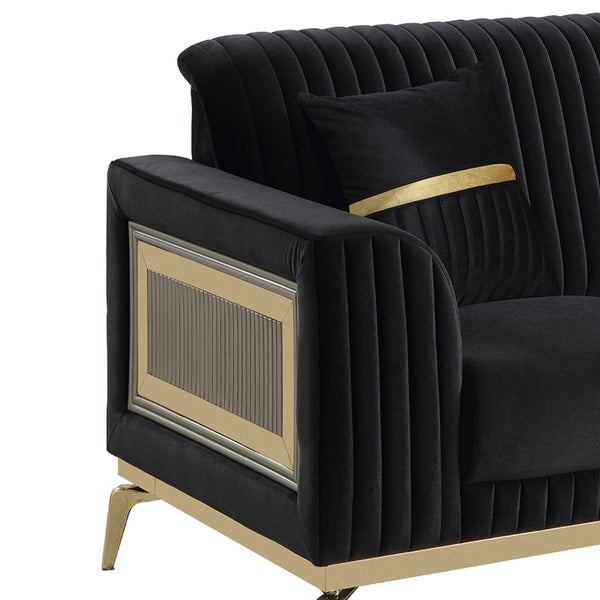 English Elm Antigua Glam Two Seat Loveseat with Gold Accent Arms and Plush Upholstered Cushions Black+Gold B009P417483