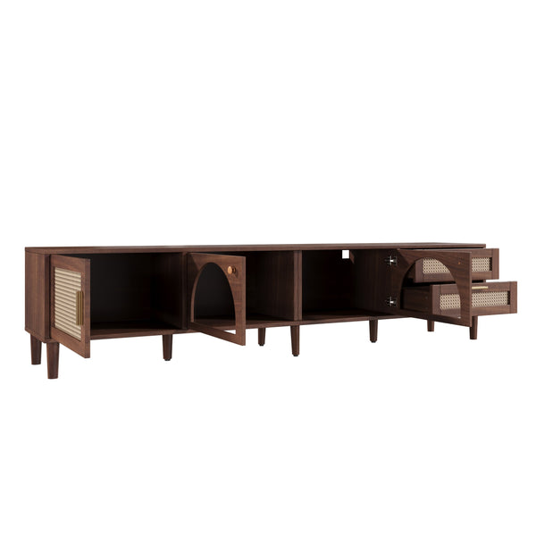 English Elm 86 Inch Rattan Media Console with Led Lighting Two Drawers Modern Living Room Tv Stand N710P438977P