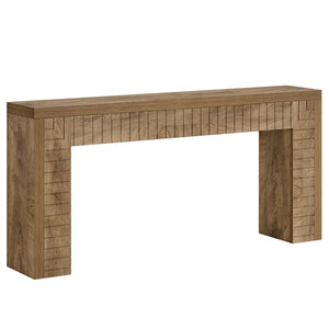 English Elm 2-tier Industrial Console Table Rustic Wood and Black Metal Frame Entryway Sofa T3971P461109