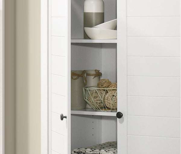 English Elm Clara Farmhouse Storage Cabinet White Oak Slatted Panel Doors Adjustable Shelves B2749P413238