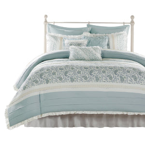 English Elm Queen Dawn 9-Piece Cotton Percale Duvet Cover Set with Paisley Pintuck, Lace Trim & Decorative Pillows B03597319