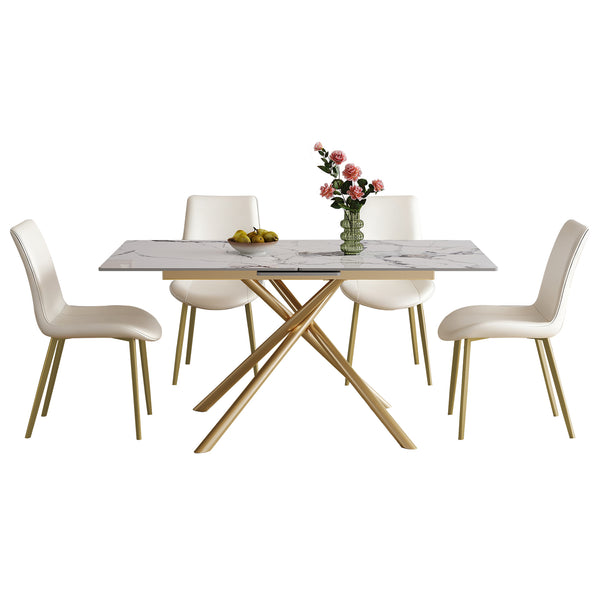 English Elm 59-inch Expandable Glass Top Dining Set Seats 8 with Upholstered Chairs X-base W2700S00090