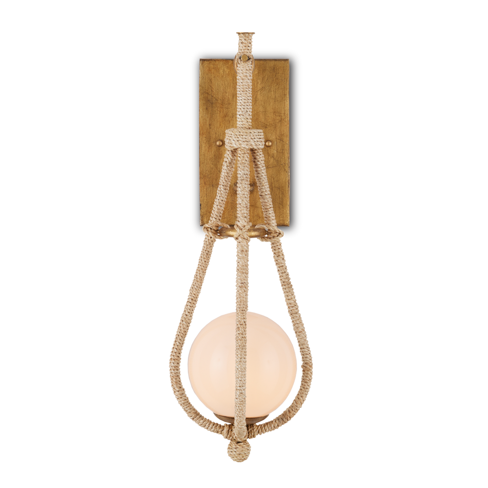 Passageway Wall Sconce: Coastal Elegance in Dorado Gold with Handcrafted Glass Globe & Rope Detail