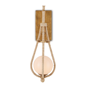 Passageway Wall Sconce: Coastal Elegance in Dorado Gold with Handcrafted Glass Globe & Rope Detail
