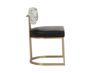 Sunpan LARISSA Dining Chair - Bravo Black Faux Leather with Halton Birch, Antique Brass Frame Elegance 112427