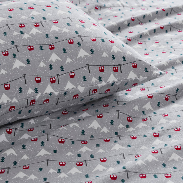 English Elm 4 Pcs Full Sheet Set In Grey Ski Jump - Cozy 100% Cotton Flannel For Warmth & Comfort All Year B035P319787