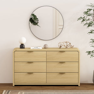 English Elm Grace 60" Dresser Natural Oak — 6-Drawer Modern Solid Wood Look, Metal Glam Handles, TV-Ready B365S00063
