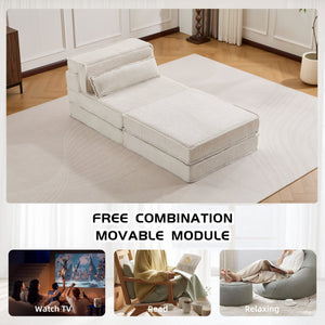 English Elm Compression Mahjong Sofa - Convertible, No Assembly Floor Bed With Memory Foam & Ottoman, White W3723S00043