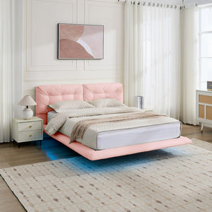 English Elm Christopher Knight Home® - Queen Plush Leather Upholstered Bed Frame with Wingback Headboard, Wavy Footboard, Quiet Support Pink 37.59 L x 32.25 W x 13 H N761S0000022H