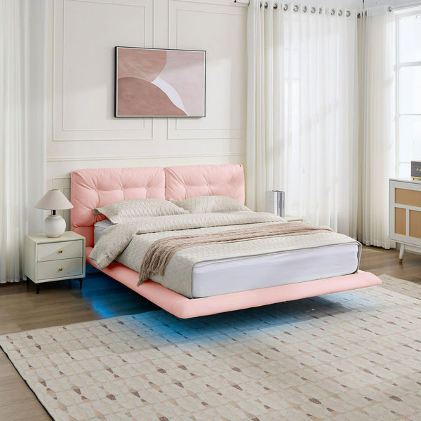 English Elm Christopher Knight Home® - Queen Plush Leather Upholstered Bed Frame with Wingback Headboard, Wavy Footboard, Quiet Support Pink 37.59 L x 32.25 W x 13 H N761S0000022H