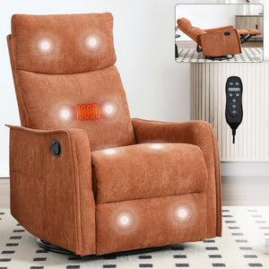 English Elm Heat Massage Rocker Recliner with Swivel Base and Vibrating Nodes for Living Room Orange W1803P251882