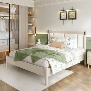 English Elm Solid Pine Queen Bed Industrial Upholstered Headboard with Iron Handles 500 Lb Frame Grey,Light Grey N770PQ361408E