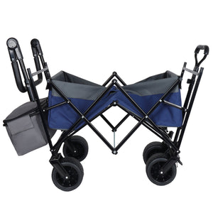 English Elm With Canopy and Steel Frame Collapsible Wagon All-terrain Heavy Duty Outdoor Cart Dark Blue W2932P326777