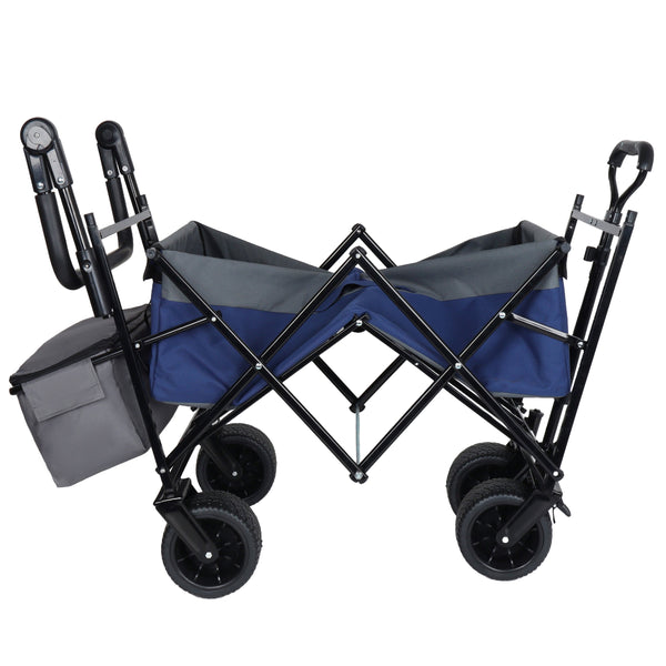 English Elm With Canopy and Steel Frame Collapsible Wagon All-terrain Heavy Duty Outdoor Cart Dark Blue W2932P326777