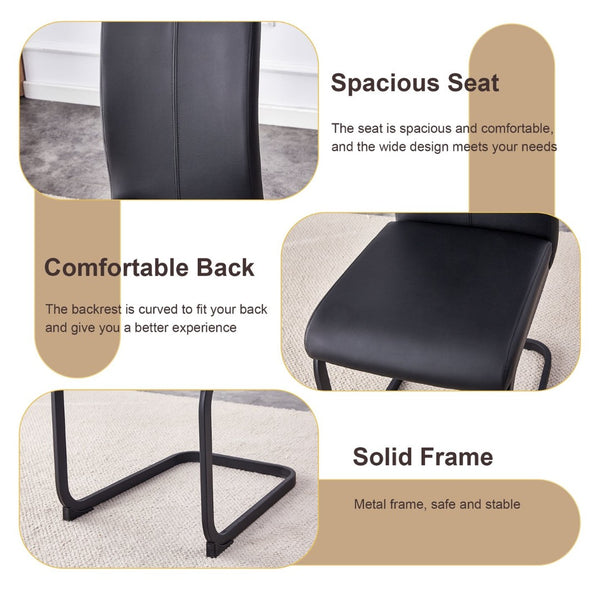 English Elm Table Set: Modern Minimalist Grey Marble Dining Table With 4 Black Pu Leather Chairs & Metal Frame W1151S02683-GIGA