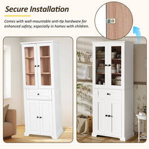English Elm 67.57" Tall Matte Cabinet Vanity Combo with Glass Doors Soft-close Drawers Sink White N729P000033K