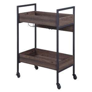 English Elm Walnut Sleek Serving Cart with 2 Shelves, Cup Holder & Casters — Durable Melamine Top, Elegant Finish B062P184579