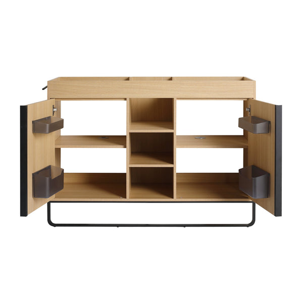 English Elm 48" Freestanding Bathroom Vanity Cabinet with 2 Soft-Close Doors, 3 Open Shelves, Towel Hanger, Boxes Designed for Organized Storage W999P376885