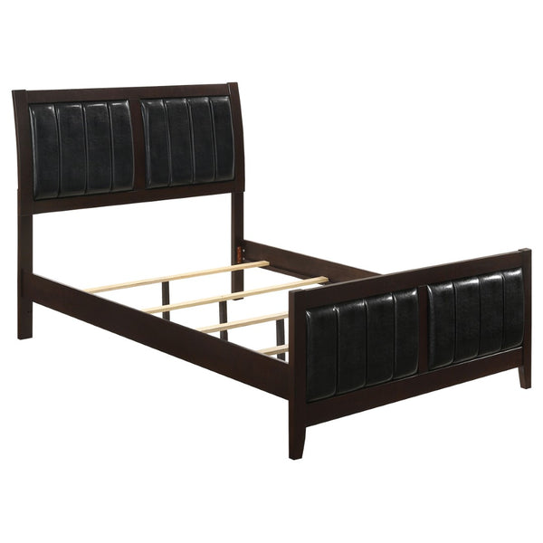 English Elm Teste California King Panel Bed - Black Faux Leather Upholstered With Cappuccino Wood Frame Elegance B062S01094-GIGA