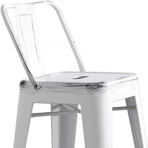 English Elm Modern Distressed White Metal Barstools Set Of 2 - Coastal Rustic Bucket Back Design For Kitchen Use B347P349410