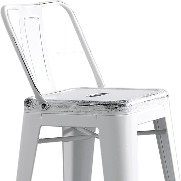 English Elm Modern Distressed White Metal Barstools Set Of 2 - Coastal Rustic Bucket Back Design For Kitchen Use B347P349410