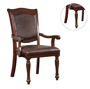 English Elm Luxurious Traditional Brown Cherry Dining Arm Chairs Set of 2 — Solid Wood Turned Legs, Espresso Leatherette Seats, Cushioned Comfort, 24.5"W x 39"H B011P225590